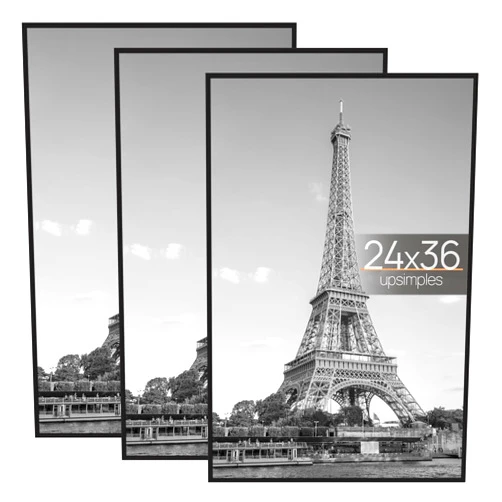 upsimples 24x36 Poster Frame Black 3 Pack, Picture Frames 24 x 36 for Horizontal or Vertical Wall Mounting, Scratch-Proof Wall Gallery Photo Frame