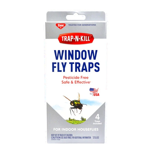 Enoz Trap-N-Kill Window Fly Traps for Indoor Houseflies, Nontoxic, Made in USA, 4 Count