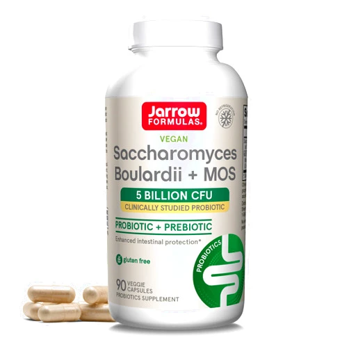Jarrow Formulas Saccharomyces Boulardii + MOS Probiotics for Digestive Health and Intestinal Tract Support - 5 Billion CFU Per Serving - 90 Delayed Release Caps - Probiotic + Prebiotic - 90 Servings