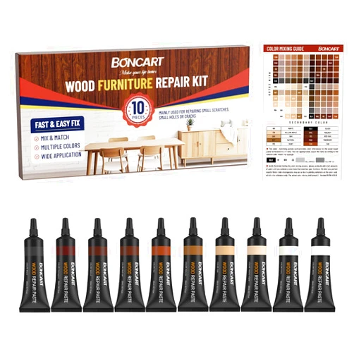 Boncart Wood Furniture Repair Kit, Wood Touch up Fillers, Repair Scratches, Cracks, Paint Chips, and Nail Holes on Furniture, Floors, Doors, Cabinets, and Tables (10 Colors)