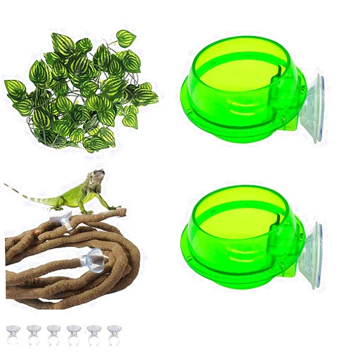 PINVNBY Reptile Suction Cup Feeder,Chameleon Feeding Food Bowl,Translucent Anti Escape Worm Live Fodder Container,Pet Ledge Water Dish Supplies for Lizard Gecko Bearded Dragon(4 Pcs)