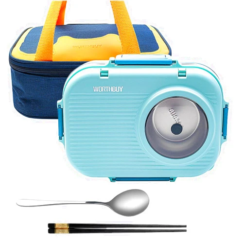LANSKYWARE 3 Compartments Bento Lunch box with Soup Bowl, Insulated Lunch Bag and Portable Utensils, Stainless Steel Camera Lunch Containers，Leak Proof Bento Box for Adults Men Women…