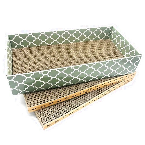 MECOOL Cat Scratcher Cardboard Scratching Pads Scratch Lounge Bed with Catnip 3PCS Reversible Corrugated Cardboard with Scratch Box