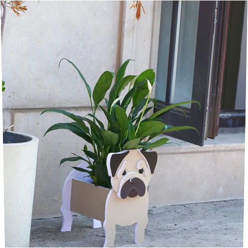 Gochoi Pug Gifts for Pug Lovers, Pug Dog Planter Plant Pot, Cute Animal Dog Flower Pots for Outdoor Garden Decoration, Pug Plant Container Holder Office Home Decor Gift Stuff Small Pug