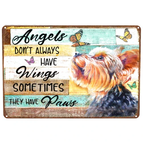 Yoeons Funny Tin Sign Vintage Angels Don’T Always Have Wing Sometimes They New Paws Dog Yorkie Tin Signs Indoor & Outdoor Home Bar Coffee Kitchen Wall Decor 5.5x8 Inches