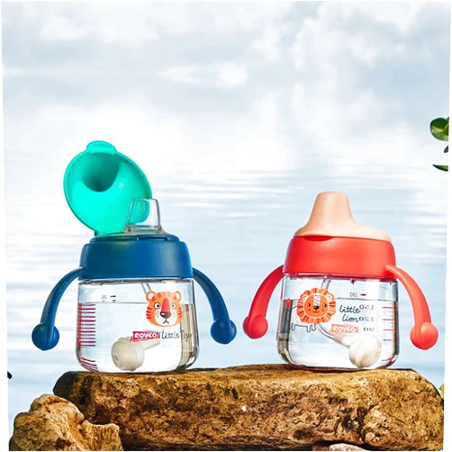 Rovco 1 piece，180ml-6oz，Training Cups，Sippy Cups for Toddlers, Silicone Duckbill Suction nozzle, BPA-Free, Tritan Bottle，Tiger Pattern, Blue, RK-B1042-1