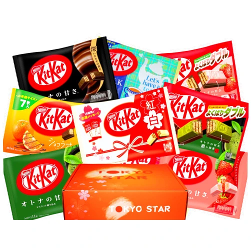 Tokyo Star Japanese KitKat Assortment Box, 80 individually wrapped mini Kit Kat bars! 8 Unique Flavors, Tokyo Star-Gift ready packaging! Limited Edition Varieties