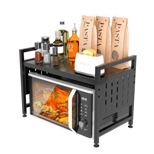 AIIE-EIIA Microwave Oven Rack，Expandable Microwave Stand，2 Tier Metal Kitchen Countertop Organizer Shelves，Bakers Racks for Kitchens, 88lbs Weight Capacity