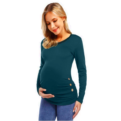 FUNJULY Maternity Tunic Tops Maternity Shirt Side Button and Ruched Maternity Tunic Tops Maternity Short Sleeve T-Shirts