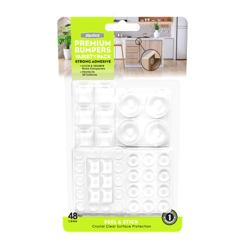 Slipstick Premium Adhesive Clear Bumper Pads 48 Piece Variety Pack, Round and Square Rubber Feet for Electronics, Cutting Boards, Cabinet Stoppers, Drawers, Furniture, Noise Damper Surface Protectors