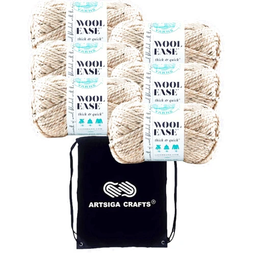 Lion Brand Yarn Lion Brand Wool Ease Thick & Quick Oatmeal 640-123 (6-Skeins - Same Dye Lot) #6 S Bulky Acrylic-Wool Yarn for Crocheting and Knitting with Project Bag