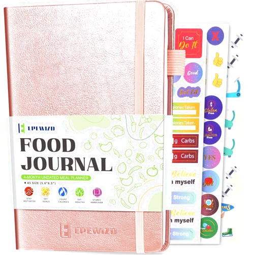 EPEWIZD Food Journal for Weight Loss, Meal Planner & Daily Food Wellness Diary to Count Calories Nutrient Intake,Weight Loss Journal to Track Health, Achieve Diet Fitness Goals (A5 size)-Rose Gold