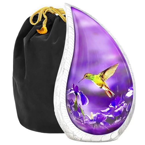 Trupoint Memorials Urn for Ashes for Women & Men, Cremation Urn for Human Ashes, Decorative Urns for Human Ashes, Adult Female & Male, Human Urns for Ashes - Large, Teardrop Purple Hummingbird