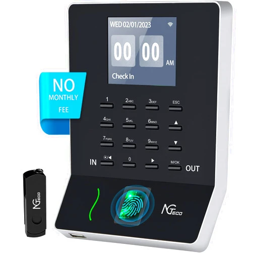 NGTeco Fingerprint Time Clock, W2 Biometric Employee Attendance Machine for Small Businesses and Offices, Fingerprint Scanner, 2.4GHz LAN WiFi Connectivity, iOS/Android App (No Monthly Fee)
