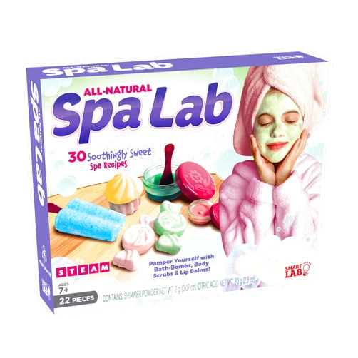 SmartLab Toys All Natural Spa Lab - 22Piece - 30 Soothing Spa Recipes - Includes 4 Bath Bomb Molds & 2 Lip Balm Pots