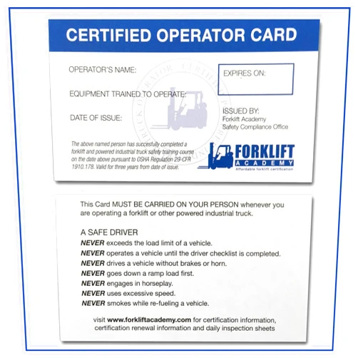 Forklift Academy, Inc Forklift Certification Wallet Cards (Package of 20)