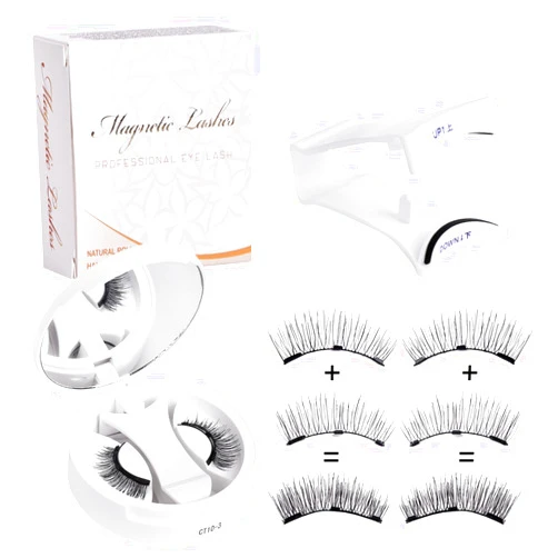 ElwynnLane Magnetic Eyelashes 1 Pair Reusable Magnetic Eyelashes with Applicator No Glue Needed Eyelashes Cat Eye Natural Look Lash Clusters Kit Easy to Wear and Remove