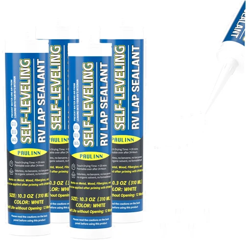 PAULINN Self Leveling Lap Sealant White, RV Roof Sealant for Camper Repair, RV Caulking, Rubber Roof EPDM, Flexible, UV & Waterproof, no Smell and Safe for RV Indoor use, 4 Packs