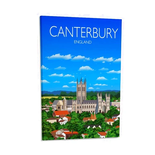HCNEIA Canterbury England Vintage Travel Posters Landscape 12x18inch(30x45cm) Modern Canvas Wall Art Posters for Living Room Decor Paintings for Home Decoration