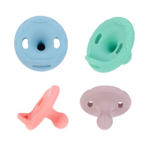 Nuby 2 Piece 100% Silicone Natural Cherry Shape Pacifiers, 0-6 Months, Blue/Green or Pink/Purple