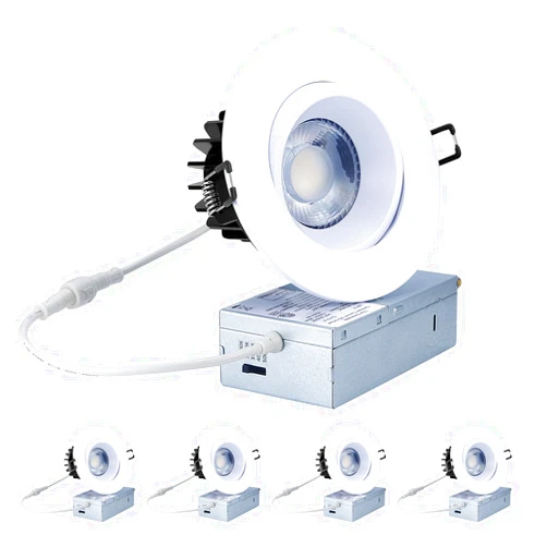 POPANU Canless Recessed Gimbal Downlight - Suitable for 20ft High Ceiling 1200lm 4 Inch 15W LED Rotatable Eyeball Spotlight, 2700|3000|3500|4000|5000K CCT Dimmable Lights with Junction Box, 4 Pack