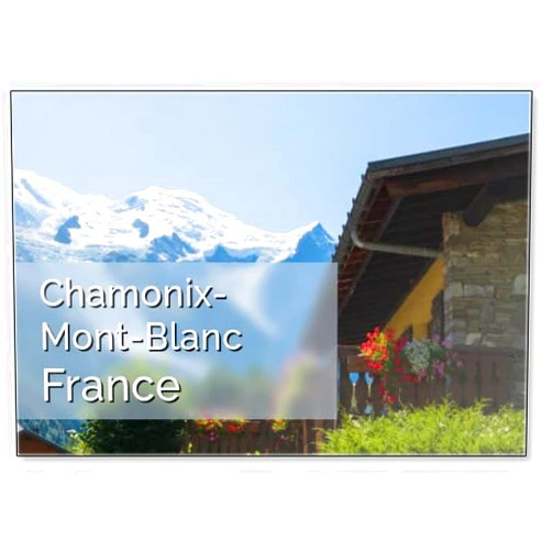 Photomagnet Chamonix-mont-blanc, France. Beautiful Alpine Landscape with Snow Covered Mountain in Summer and Traditional Chalet House at Foreground. Haute-savoie Tourism. Europe Design 1, Fridge Magnet