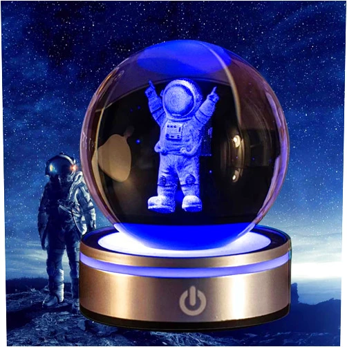IKIMMEKA 3D Astronaut Crystal Ball Night Light,Glowing Planet Galaxy Saturn RGB Moon Table Lamp with Smart Touch Base Atmosphere Lamp as a Birthday Gift for Teens Boys and Girls