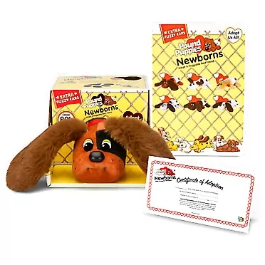 Basic Fun Pound Puppies Newborns Plush - Brown with Black Spots (Fuzzy Ears)