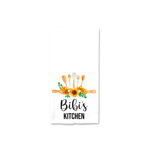 GreenStar Gifts Bibi's Kitchen Towel - Tea Towel Kitchen Decor Sunflower Watercolor - Bibi's Birthday Gift - New Home Gift - Kitchen Soft and Absorbent Kitchen Tea Towel