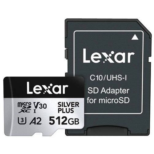 Lexar 512GB Professional Silver Plus Micro SD Card, UHS-I, C10, U3, V30, Full HD & 4K, Up to 205/150 MB/s microSDXC Memory Card, for Videographers, Gamers (LMSSIPL512G-BNANU)
