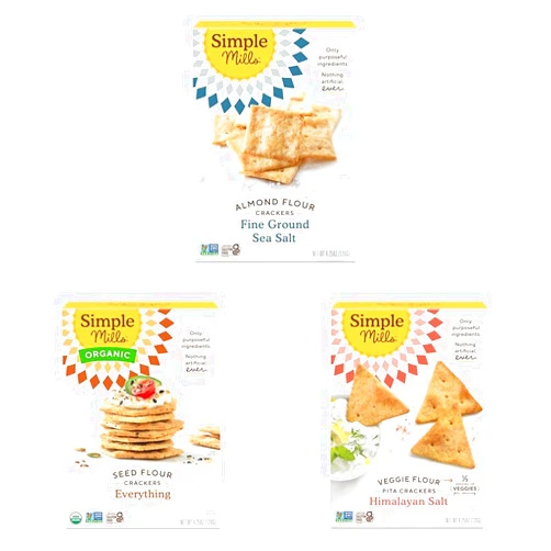 Simple Mills Almond Flour Crackers Fine Ground Sea Salt, Organic Seed Crackers Everything, and Veggie Pita Crackers Himalayan Sea Salt (Pack of 3)