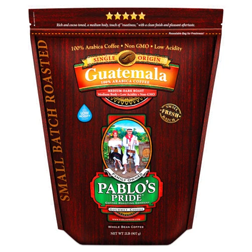 Pablo's Pride 2LB Pablo's Pride Guatemala - Medium-Dark Roast - Whole Bean Arabica Coffee - Low Acidity - 2 Pound Bag