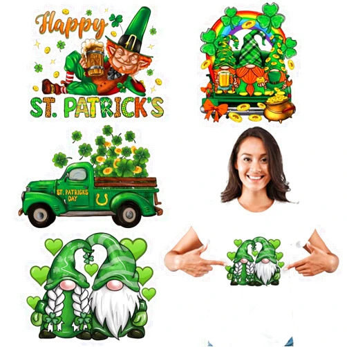 Doneace St. Patrick's Day Iron on Transfers Stickers, 4 Sheets Four Leaf Clover Gnome Truck Iron on Patches for Clothes T-Shirts Bag Pillow Hat DIY Craft Heat Transfer Vinyl Decals for St. Patrick's Day Decor