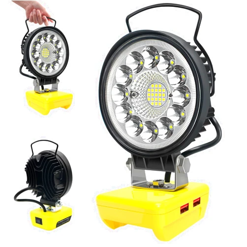 Generic Cordless LED Work Light Compatible with DeWalt 20V 60V Max Flex Battery, 2X2.1A USB Spotlight Flood Light,Max 6000 LM 38W Low Voltage Protection Rechargeable Cordless Flashlight LED Light