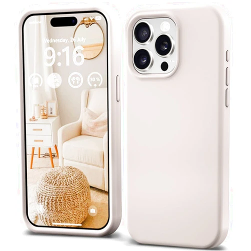 IceSword Compatible with iPhone 15 Pro Max Case Stone, Liquid Silicone Case Phone Cover Slim Protective, Soft Anti-Scratch Light Beige Tan Cream Warm Sand [Shockproof] 6.7 inch 15PM- Stone