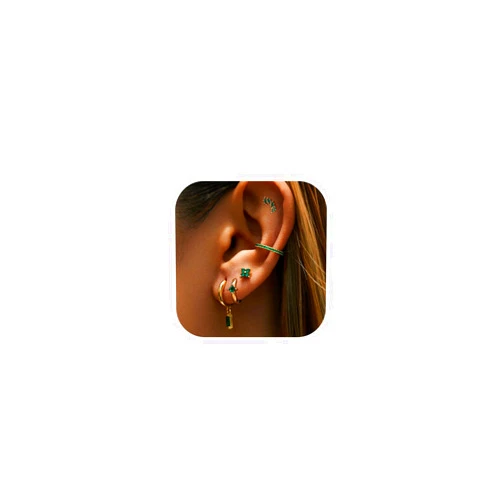LOFITOR 5 Pairs Sterling Silver Post Stud Hoop Earrings Set Dainty 14k Gold Plated Earrings for Women S925 Green CZ Cartilage Stud Huggie Earring for Multiple Piercing Small Earring Stacks