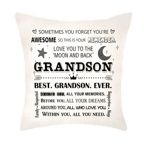 Aconesong Grandson Reminder Gifts Grandson Throw Pillow Cover Cushion Cover Gift for Grandson Idea Christmas Birthday Gifts Inspirational Decoration Pillow Covers Keepsake 18 x 18 inches Beige (Grandson)