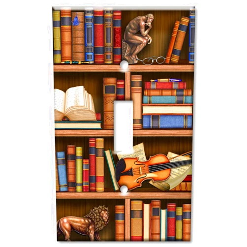 Art Plates - Single Gang Toggle Decorative Metal Wall Plate - Switch Plate - Books In Library design - Image by Dan Morris - (Made in USA)