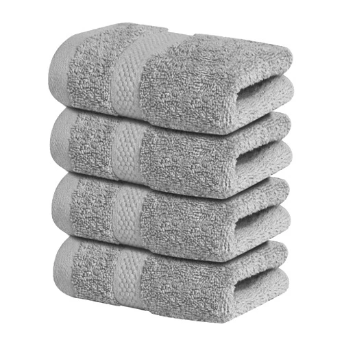 Infinitee Xclusives Premium 100% Cotton Wash Cloths for Showering - Pack of 4, (12x12) Inches - Highly Absorbent, Soft Face Towels, Washcloths Perfect for Bathroom, Hotel, Gym, Spa |Charming Grey|
