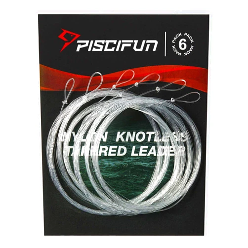 Piscifun Fly Fishing Leader with Pre-Tied Loop, Tapered Fly Line Leader, Nylon, Clear, 6 Pack, 7.5FT, 9FT, 12FT, 0X 1X 2X 3X 4X 5X 6X 7X