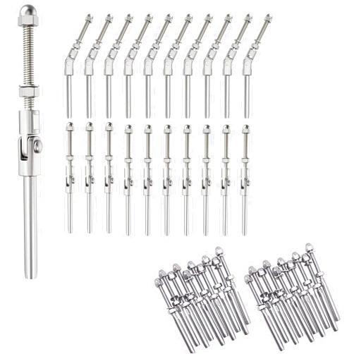 BLIKA 20 Pack 3/16 Inch 180 Degree Adjustable Angle Swage Threaded Stud Tension End and 20 Pack Threaded Terminal Studs