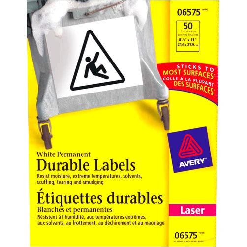 Avery Durable ID Labels with TrueBlock Technology for Laser Printers, White, Rectangle, 50 Labels, Permanent (6575), 8.5