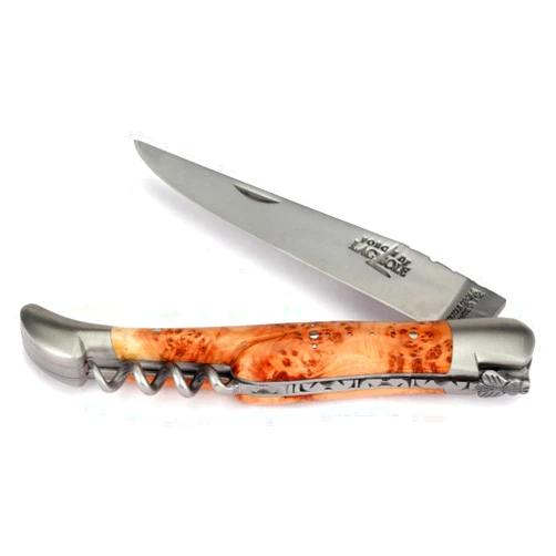 Forge de Laguiole Collection French Handmade Juniper Handle Corkscrew - Blade and Bolsters Stainless Steel
