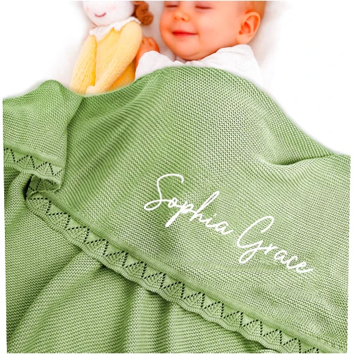 WNNNS Personalized Baby Blanket 100% Cotton Embroidered Name Knit Blanket Custom Baby Blanket for Boys Girls Customized Baby Gift for Christmas Baby Shower for Newborn Toddler Stroller Blanket