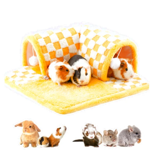 Jevnd Guinea Pig Hideout Tunnel House Large, Removable Cozy Guinea Pig Hides and Tunnels Tubes Fleece for Cage Corner, Rat Tunnel Toy, Soft Small Animal Tunnel for Rats Chinchillas Ferrets (Yellow)