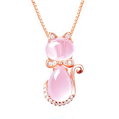 YOUMIYA Cat Pendant Necklace Women's Gift - Rose Gold Crystal Cat Pink Quartz Stone Pendant Romantic Birthday Anniversary Wedding Gift (Rose Gold)