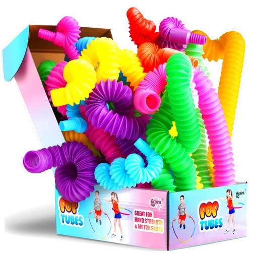 FUN KIDZ Jumbo & Mini Pop Tubes Toddler Fidget Toys, FunKidz 21Pack Expandable Stretchy Pipe Sensory Tubes, Stocking Stuffers for Kids Learning Gifts Playing Fun for All Ages