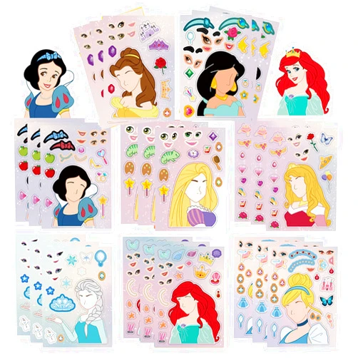 ZUIYIJIANGNAN 24 Sheets Cute Cartoon Princess Stickers Make a face Stickers Pack, Make Your Own Princess Decsls for Kids Teens Party Decoration, Reward, Decor for Laptop Notbook (Cartoon Princess)
