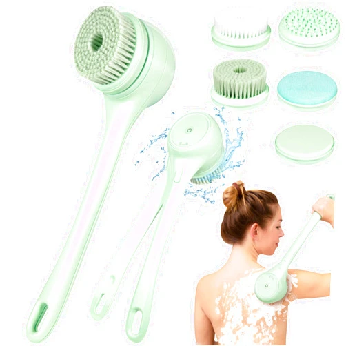 Keweis Electric Body Brush Back Scrubber for Shower, Auto Spinning Exfoliating Massage Bath Brush Rechargeable, Dual Long Handle, Deep Cleansing, Waterproof, Rotating Body Brushes with 5 Brush Heads