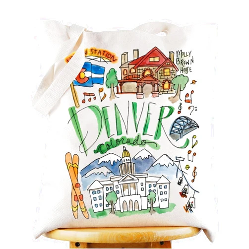 G2TUP Denver Colorado Travel Tote Bag Denver Souvenir Gift Denver Landmarks Shoulder Bag Denver Merchandise